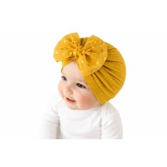 Caciulita galbena tip turban cu fundita din tulle aplicata (Marime Disponibila: