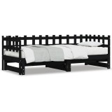 Gossi pat de zi extensibil, negru, 2x(80x200) cm, lemn masiv de pin