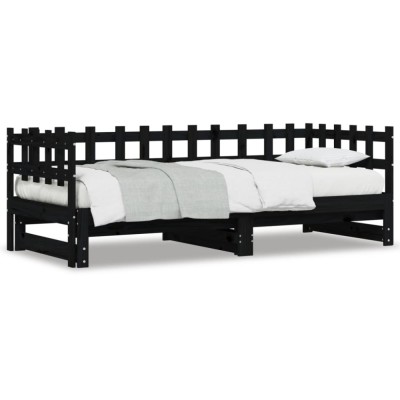 Gossi pat de zi extensibil, negru, 2x(80x200) cm, lemn masiv de pin foto