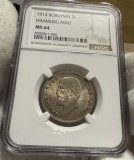 2 Lei 1914 Hamburg, Argint, Romania, NGC MS64