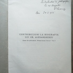 Remus Caracas(dedicatie/ semnatura- Biografia lui Gr. Alexandrescu, 1931