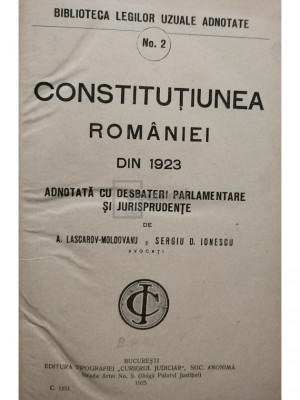 A. Lascarov Molodvanu - Constitutiunea Romaniei din 1923 (editia 1925) foto