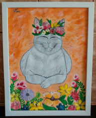 Tablou pictura acrilica &amp;quot;Zen Cat&amp;quot; foto