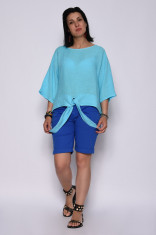 Bluza bleu, oversize din in cu maneca scurta foto