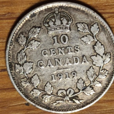 Canada -moneda de colectie argint sterling- 10 cents 1919 - George V - superba!
