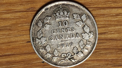 Canada -moneda de colectie argint sterling- 10 cents 1919 - George V - superba! foto