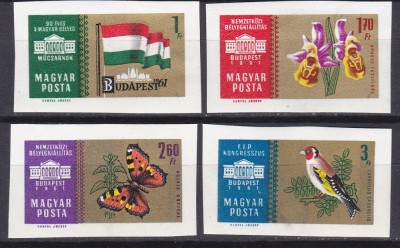 DB1 Fauna Pasari Fluturi Flora Ungaria 1961 4 v. MNH Nedantelat foto