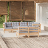 VidaXL Set mobilier grădină cu perne gri, 7 piese, lemn masiv pin