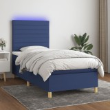 vidaXL Pat cu arcuri, saltea și LED, albastru, 120x200 cm, textil