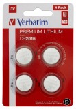 BATERIE VERBATIM, butoni (CR2016), 3V litiu, 4 buc., &quot;49531&quot; (timbru verde 0.04 lei)