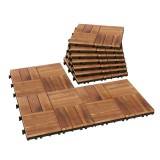 Outsunny Set de 10 bucăți Plăci exterioare din lemn 31x31 cm 0,91 m&sup2; Pardoseală grădină exterioară Antiderapante Maro &icirc;nchis | Aosom Romania