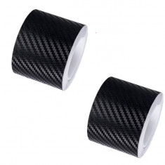 Set 2x Banda Protectie Auto 3D, BZRSH , din Carbon, Pentru Prag, Usa, Bara, Bord, Impermeabila, Tuning Auto, 10 cm x 5 metri