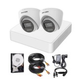 Sistem supraveghere Hikvision, 2 camere, 2MP, Dual Light, IR 40m, WL 20m, Microfon, DVR 4 canale, Hard 500GB, Accesorii incluse SafetyGuard Surveillan