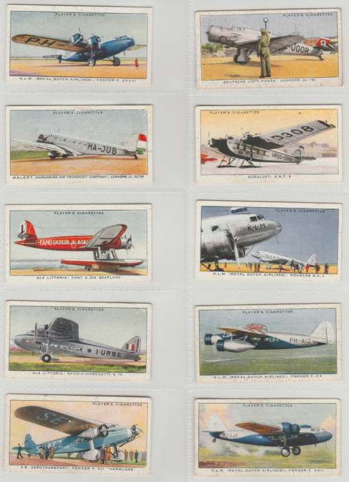 1936 Linii aeriene, avioane - set complet 50 cartonase PLAYER&#039;S Cigarette Cards