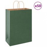 Pungi de h&acirc;rtie 50 buc cu m&acirc;nere verde 32x17x44 cm