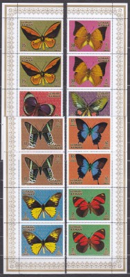 DB1 Arta Pictura Fauna Ajman Fluturi 2x serie colt coala MNH foto