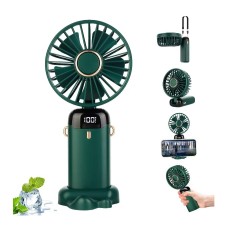 Ventilator Machiaj Ultra Portabil, 5 Trepte de Viteza, Pliabil, cu Ecran LCD, Verde