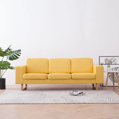 vidaXL Canapea cu 3 locuri, galben, material textil 281392 foto