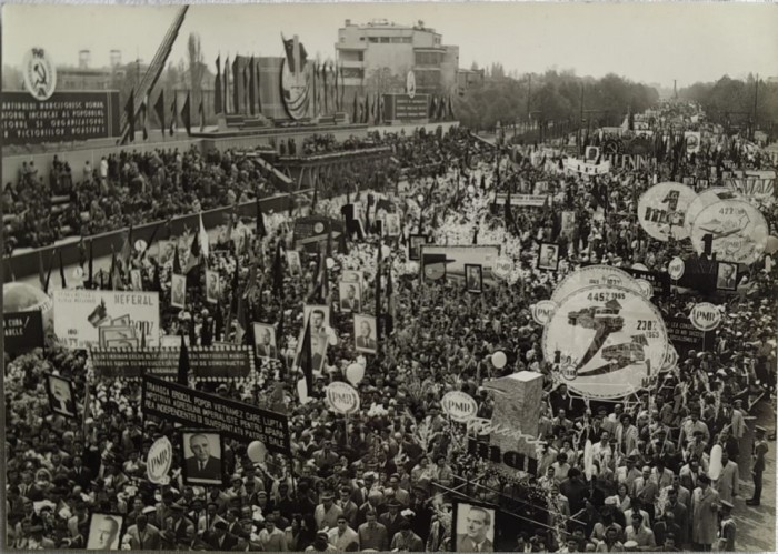 1 Mai 1965 Foto mare demonstratie 18x13 cm Bucuresti / Aviatorilor Ceausescu Dej