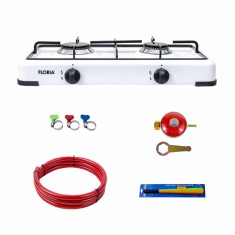 Pachet aragaz 2 ochiuri 51x28 cm cu ceas butelie si accesorii gaz alb