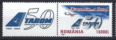 Romania 2004 - Lp 1646 a &amp;ndash; TAROM - 50 de ani de existenta - cu vinieta stanga, MNH *** foto