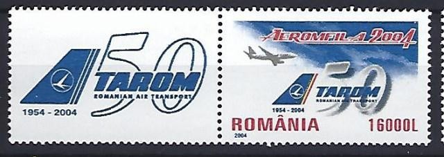 Romania 2004 - Lp 1646 a &ndash; TAROM - 50 de ani de existenta - cu vinieta stanga, MNH ***