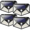 Set 4 lampi solare exterior , 100 LED-uri, 2200mAh, Senzor de miscare, 270&ordm; , IP65, Negru, Oem