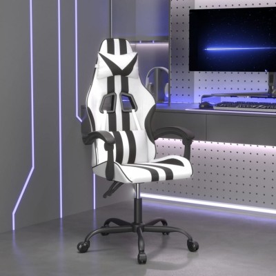 vidaXL Scaun de gaming pivotant, alb și negru, piele ecologică 349529 foto
