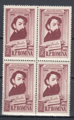 ROMANIA 1954 LP 378 CENTENARUL BARBU ISCOVESCU BLOC DE 4 TIMBRE MNH foto
