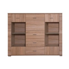 Comoda 8 sertare mdf maro stejar sonoma Grand 140x39x118 cm