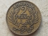 TUNISIA-2 FRANCS 1921, Africa, Bronz-Aluminiu
