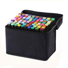 Set 80 markere duble WePro Store, profesionale, subtire si gros, cerneala pe baza de alcool, geanta de depozitare, Multicolore
