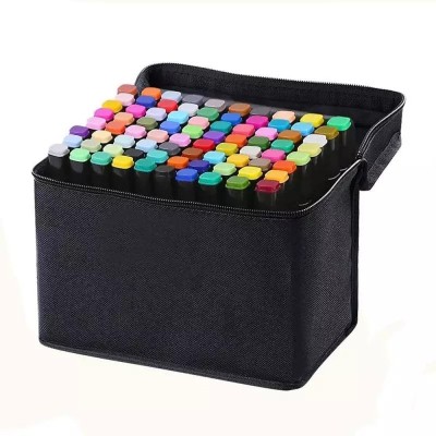 Set 80 markere duble WePro Store, profesionale, subtire si gros, cerneala pe baza de alcool, geanta de depozitare, Multicolore foto