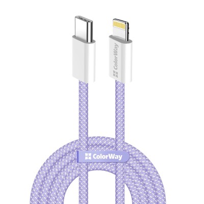 ColorWay - Data Cable (CW-CBPDCL061-PU) - Type-C to Apple Lightning, PD 27W, 3A, 480Mbps, Nylon, 1m - Purple foto