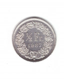 Moneda Elvetia 1/2 franc 1987, stare foarte buna, curata, Europa, Cupru-Nichel