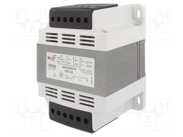 Transformator DF ELECTRIC 350VA 230VAC 12V pentru şină DIN