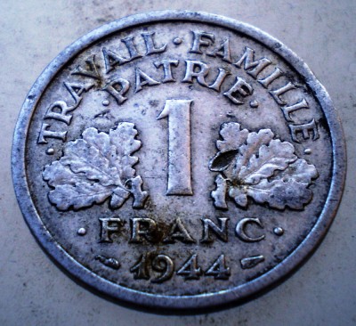 1.165 FRANTA WWII VICHY 1 FRANC 1944 C Castelsarrasin foto