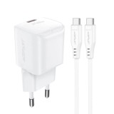 Acumulator pentru priza, type-c, gan, 30w, power delivery cu cablu usb-c - acefast - white