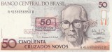 Bancnota Brazilia 50 Cruzeiros pe 50 Cruzados Novos (1990) - P223 UNC