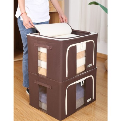 Cutie de Depozitare Pliabila, Flippy, Cu Fereastra si Fermoar Dublu, 66 L, Textil Premium, 50x40x33 cm, Cadru Metalic, Impermeabila, Maro foto