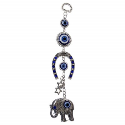 Amuleta Feng Shui pentru protectie si noroc, model elefant, potcoava si Ochiul lui Horus, argintiu foto