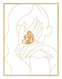 Decoratiune de perete 3D Hands On Face, Mauro Ferretti, 80 x 60 cm, fier, auriu