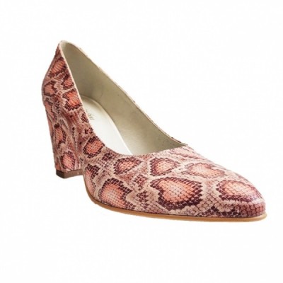 Pantofi eleganti dama, bej, imprimeu sarpe, din piele naturala box, toc 6 cm - NA87SARPE foto