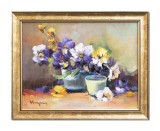 Cumpara ieftin Tablou cu pansele pictat manual inramat, Puritate, 45x35cm ulei pe panza, rama din lemn, Geo Ungureanu