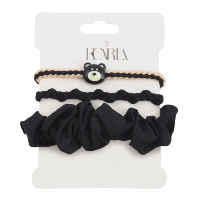 Set 3 elastice de par negre cu ursulet