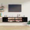 Gossi dulapuri de perete 2 buc. negru, 80x30x30 cm, lemn masiv de pin