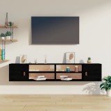 Gossi dulapuri de perete 2 buc. negru, 80x30x30 cm, lemn masiv de pin