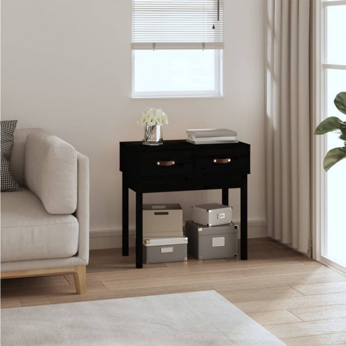 Gossi masa consola, negru, 76,5x40x75 cm, lemn masiv de pin