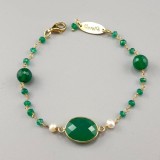 Cumpara ieftin Brățară Argint 925 placat aur cu Agat Verde Smarald, Perle Cultură Verda, reglabilă 19-23cm, Made in Italy, Cutie Cadou
