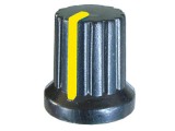 Buton pentru potentiometru, 15mm, plastic, negru cu galben, 15x15mm, 127082